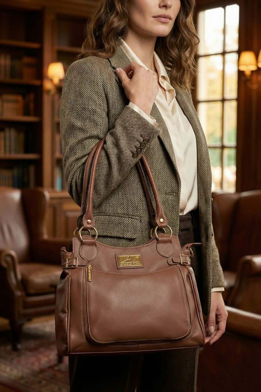 Bolsa grande de couro liso Lúcia - Enluaze