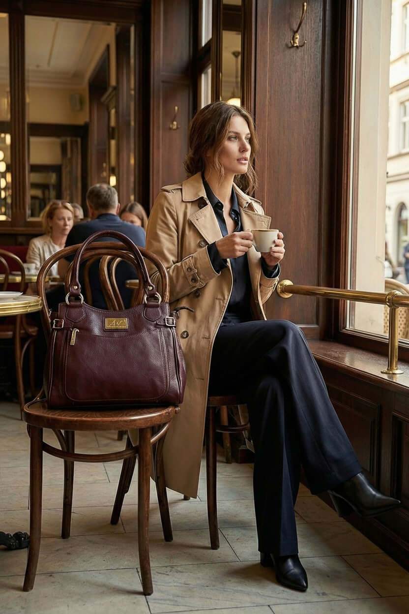 Bolsa grande de couro liso Lúcia - Enluaze