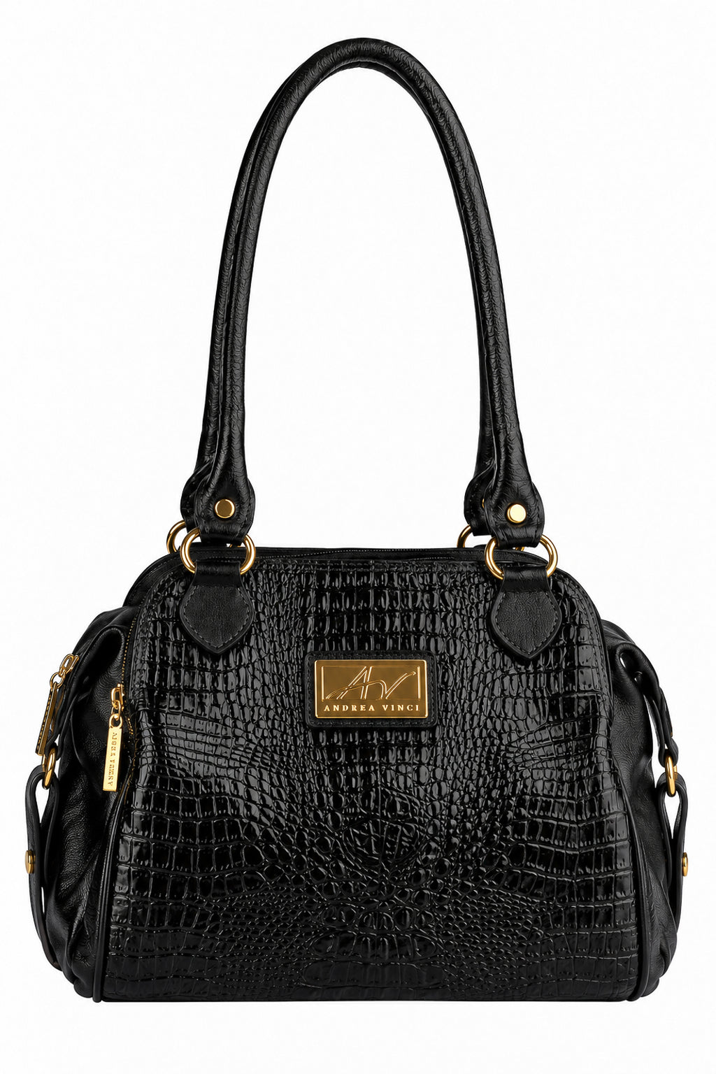 Bolsa de ombro em couro croco Simone na cor preto — Enluaze