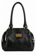 Bolsa de ombro em couro croco Simone na cor preto — Enluaze