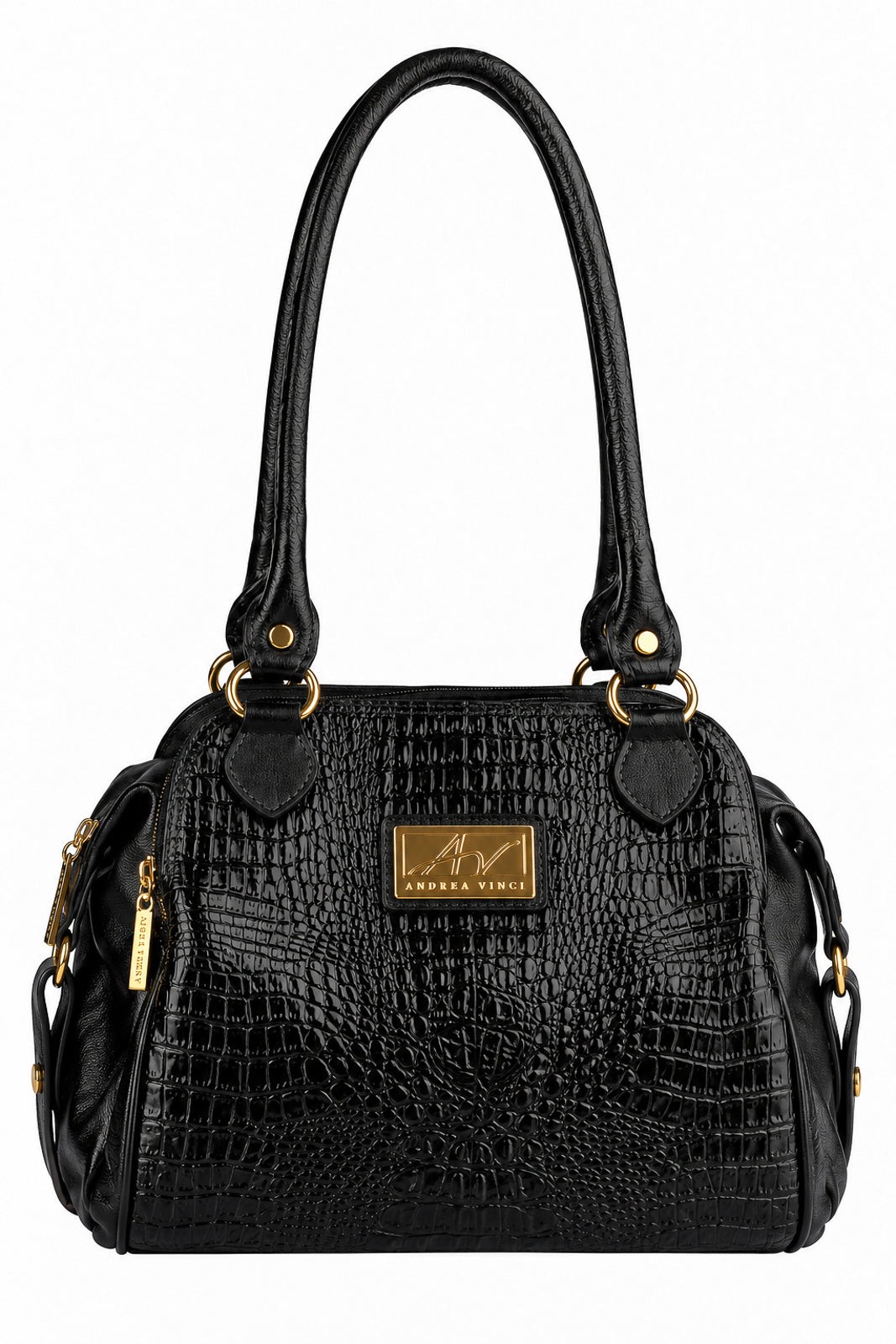 Bolsa de ombro em couro croco Simone na cor preto — Enluaze