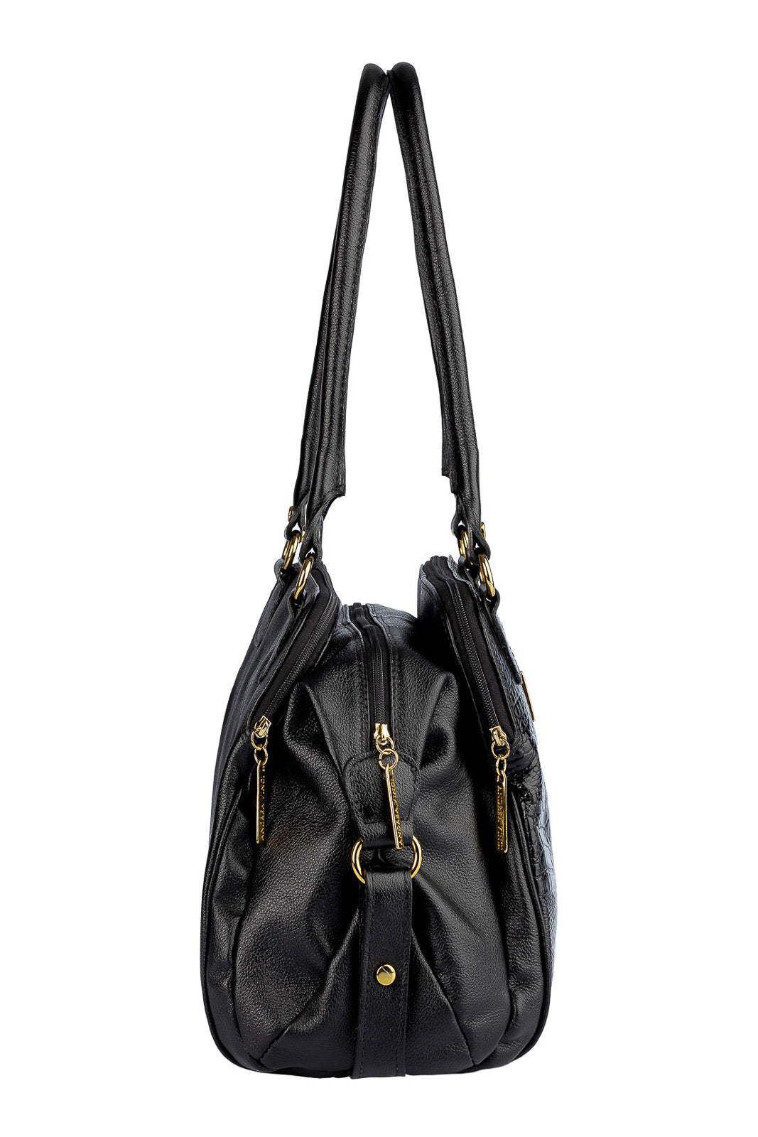 Bolsa de ombro em couro croco Simone na cor preto — Enluaze, foto 5