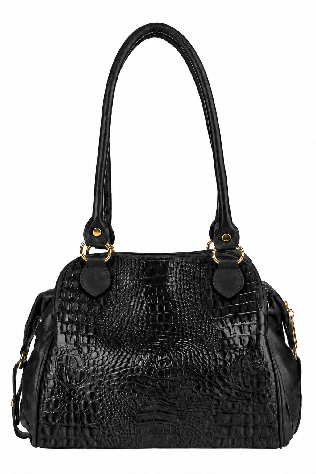 Bolsa de ombro em couro croco Simone na cor preto — Enluaze, foto 6