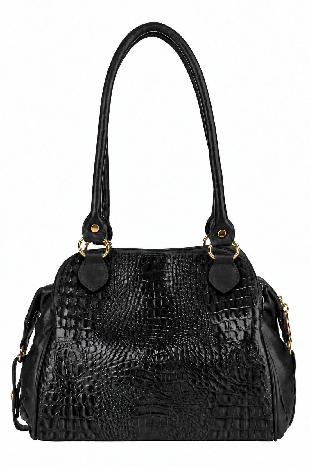 Bolsa de ombro em couro croco Simone na cor preto — Enluaze, foto 6
