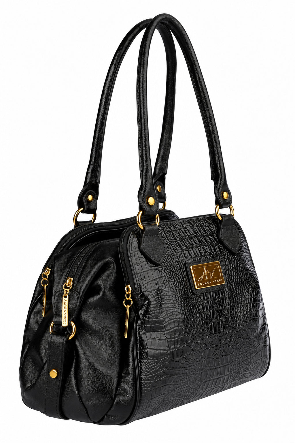 Bolsa de ombro em couro croco Simone na cor preto — Enluaze, foto 8