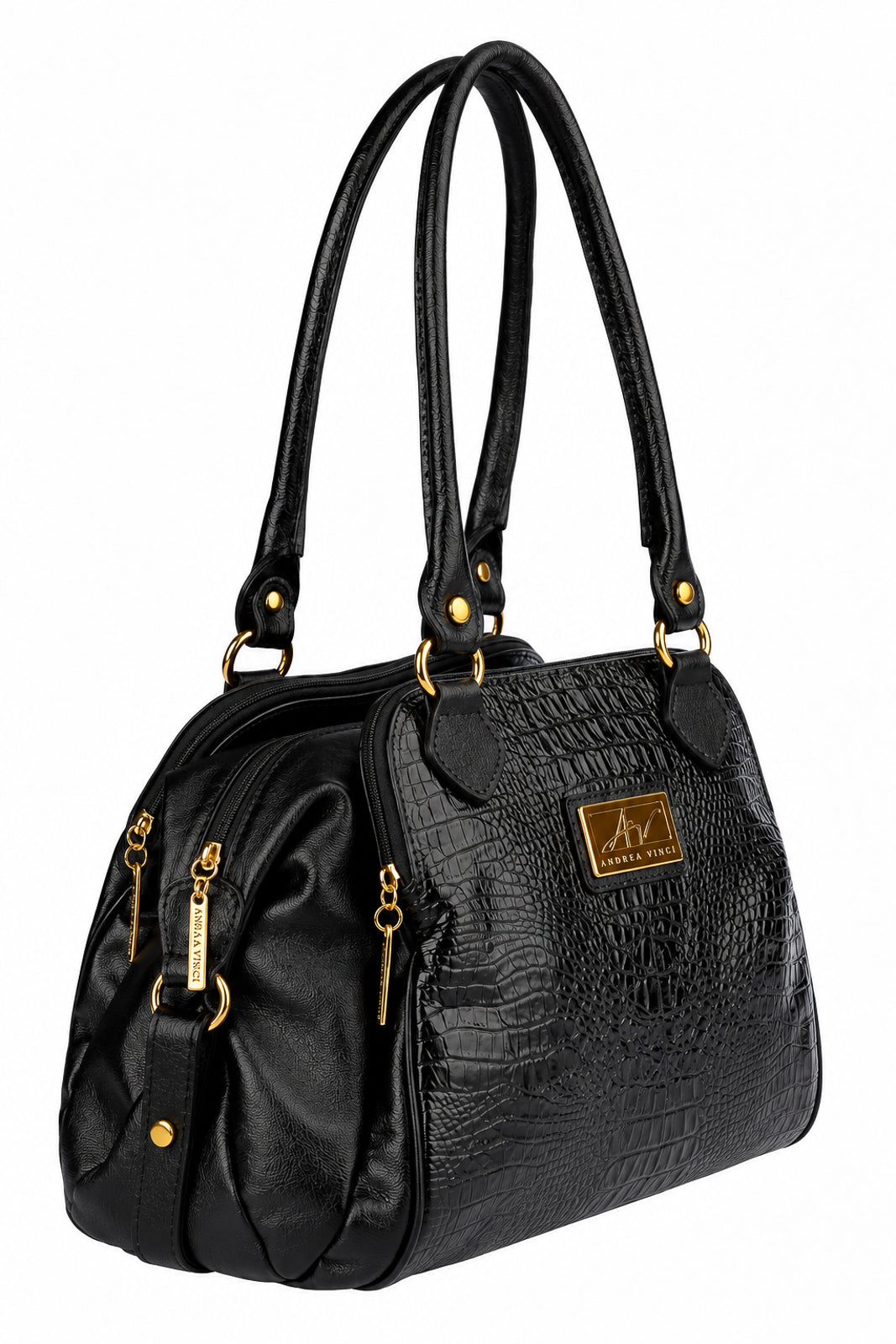 Bolsa de ombro em couro croco Simone na cor preto — Enluaze, foto 8