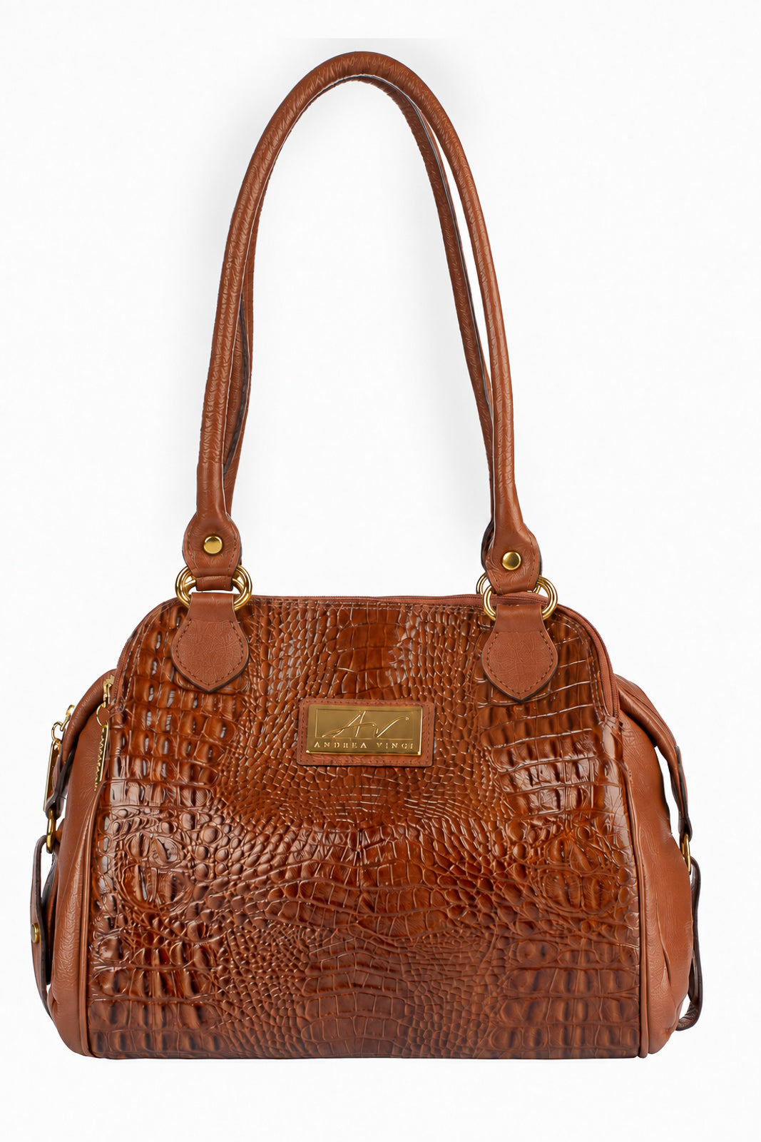 Bolsa de ombro em couro croco Simone na cor whisky — Enluaze