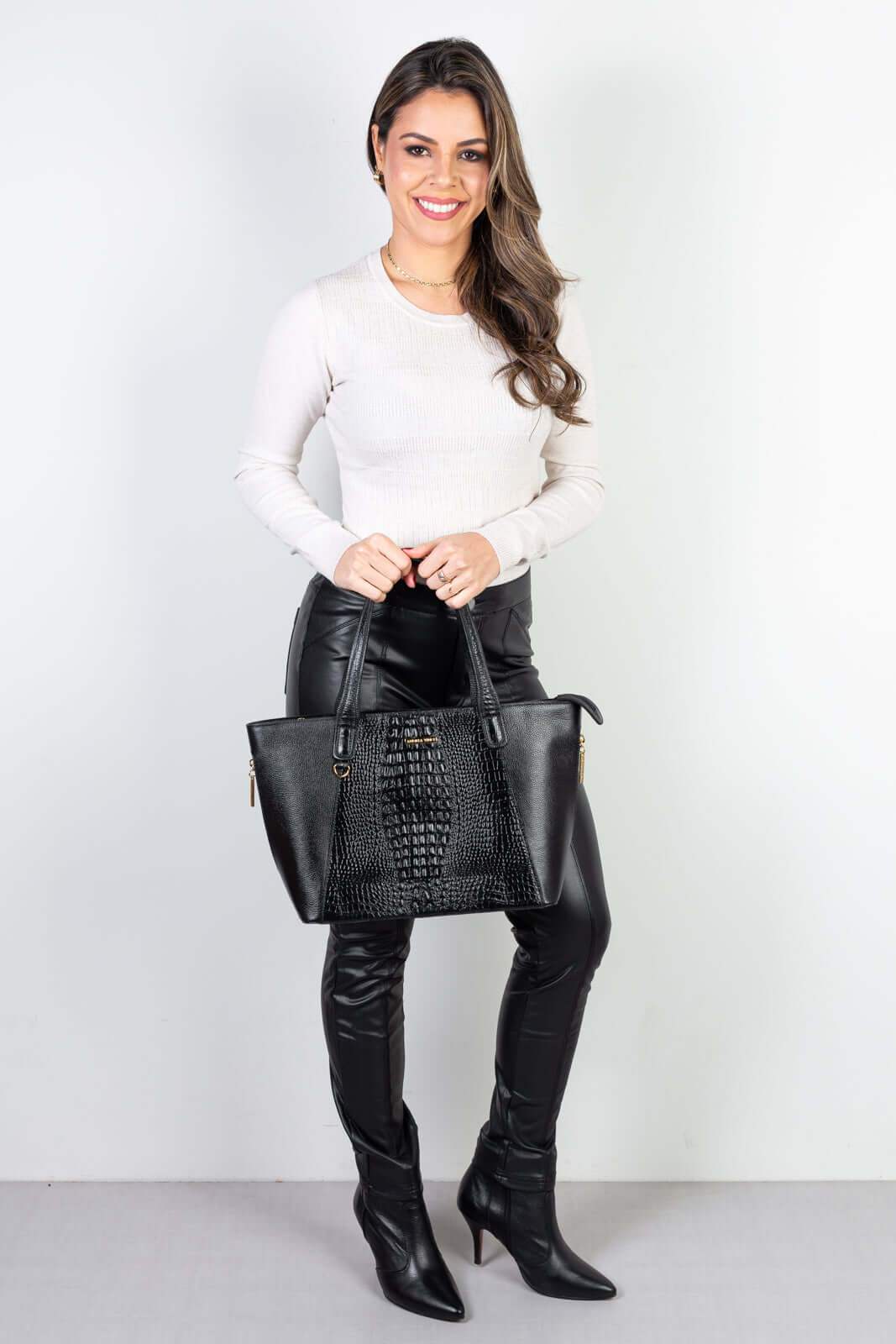 Bolsa feminina de couro croco Audrey - Enluaze