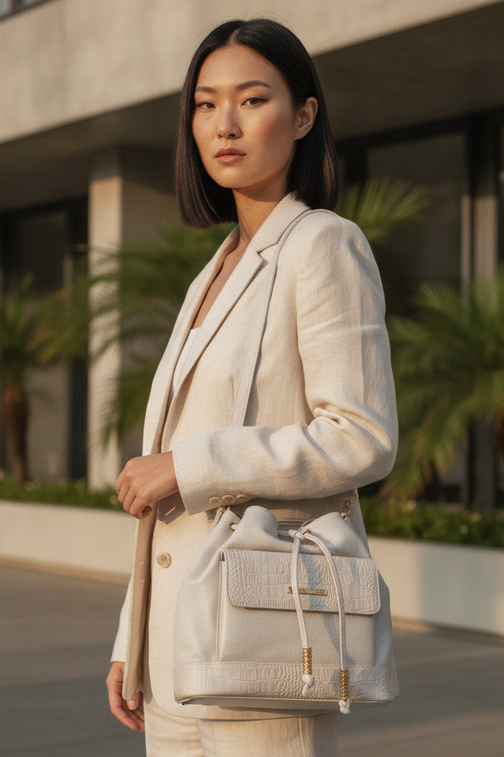 Bolsa saco em couro liso Natasha