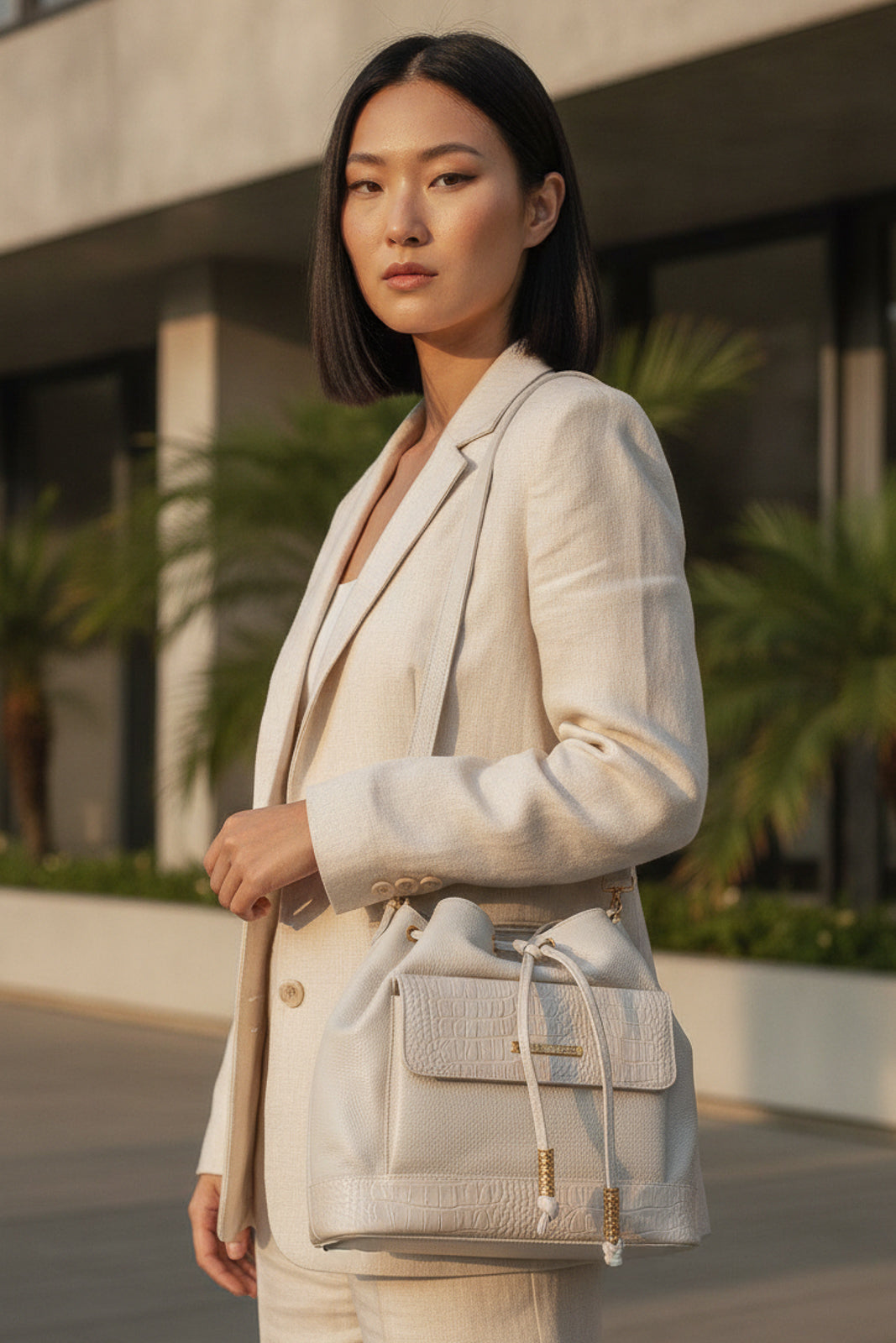 Bolsa saco em couro liso Natasha
