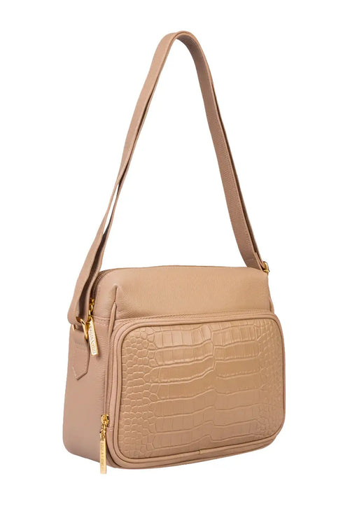 Bolsa de couro croco tiracolo com divisórias Rita - Enluaze