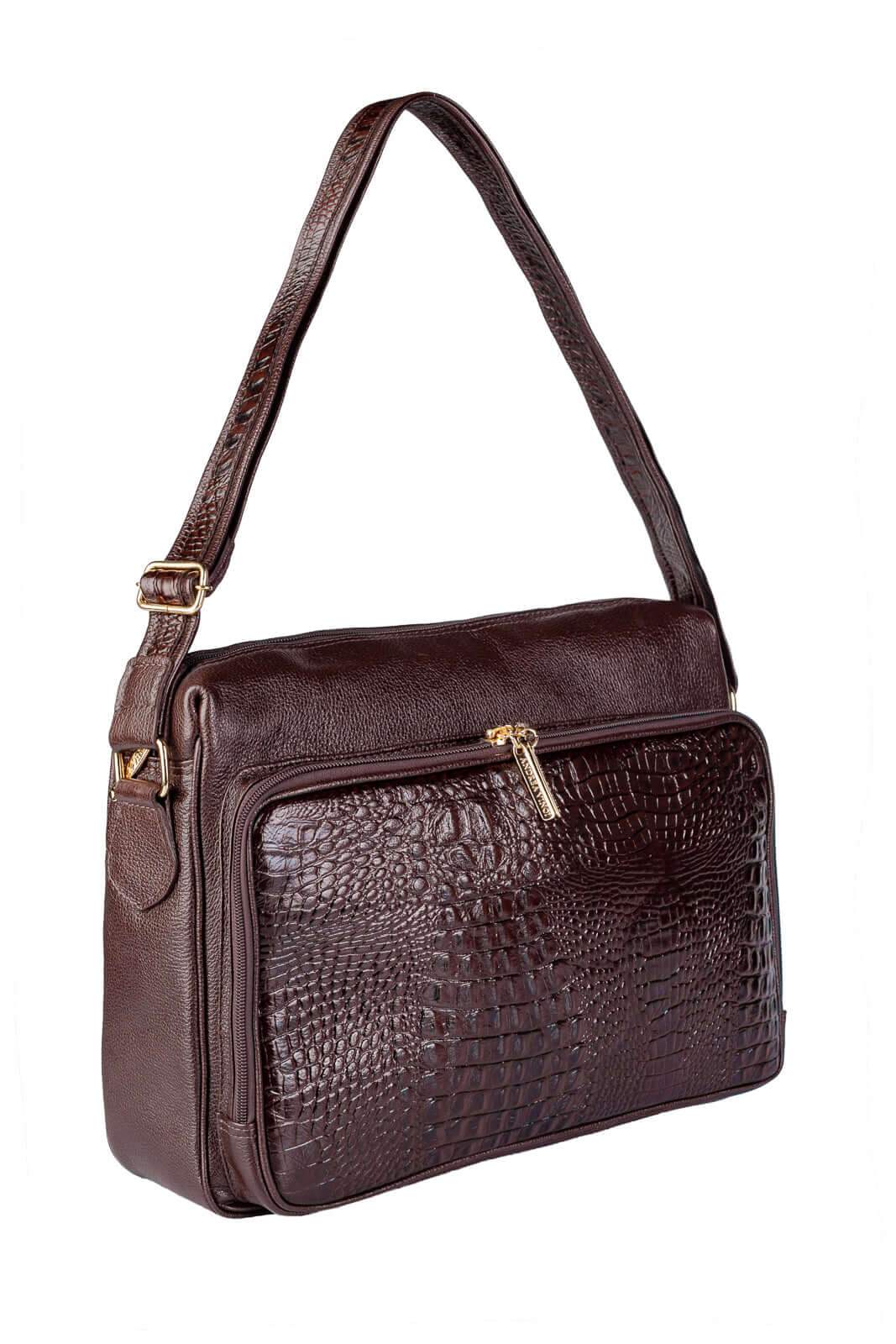 Pasta de couro croco tiracolo Cristina - Enluaze