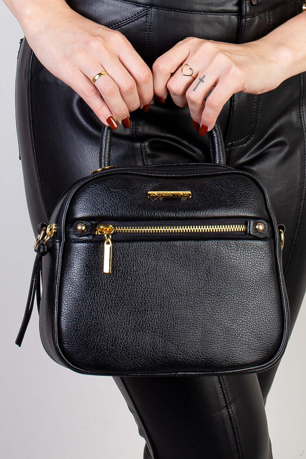 Bolsa baú pequena de couro liso transversal Catarina - Enluaze