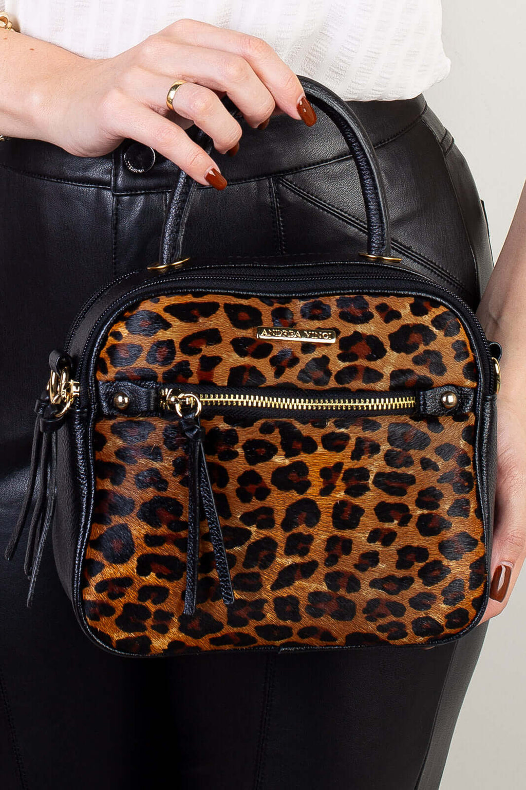 Bolsa baú pequena de couro estampado transversal Catarina - Enluaze