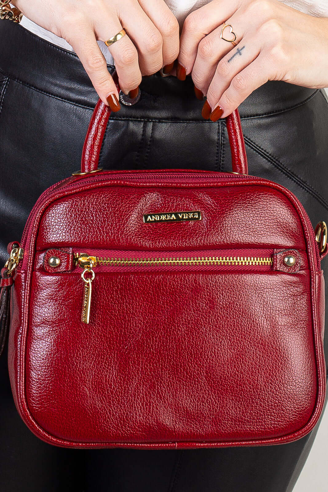 Bolsa baú pequena de couro liso transversal Catarina - Enluaze