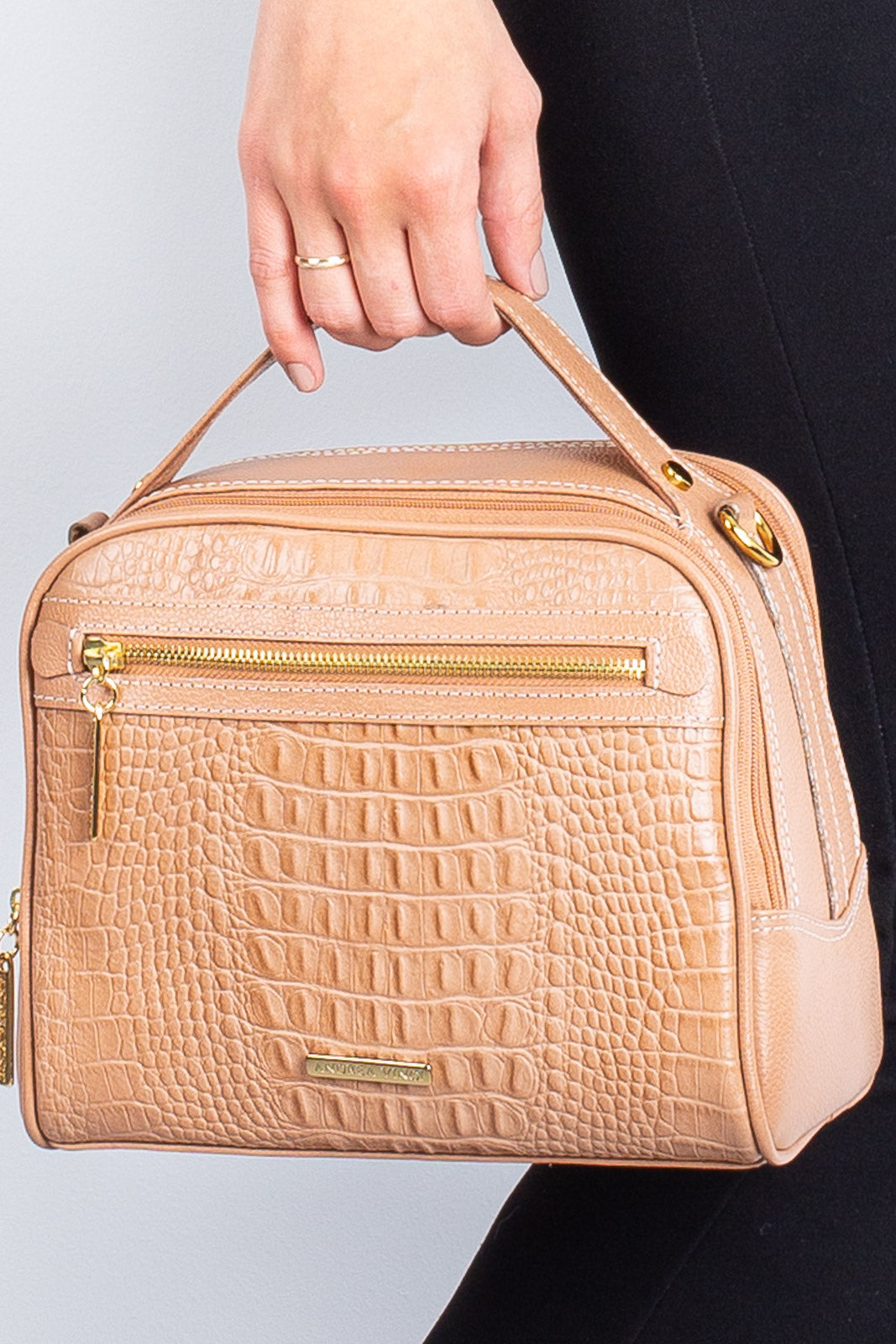 Bolsa baú pequena de couro croco Lara