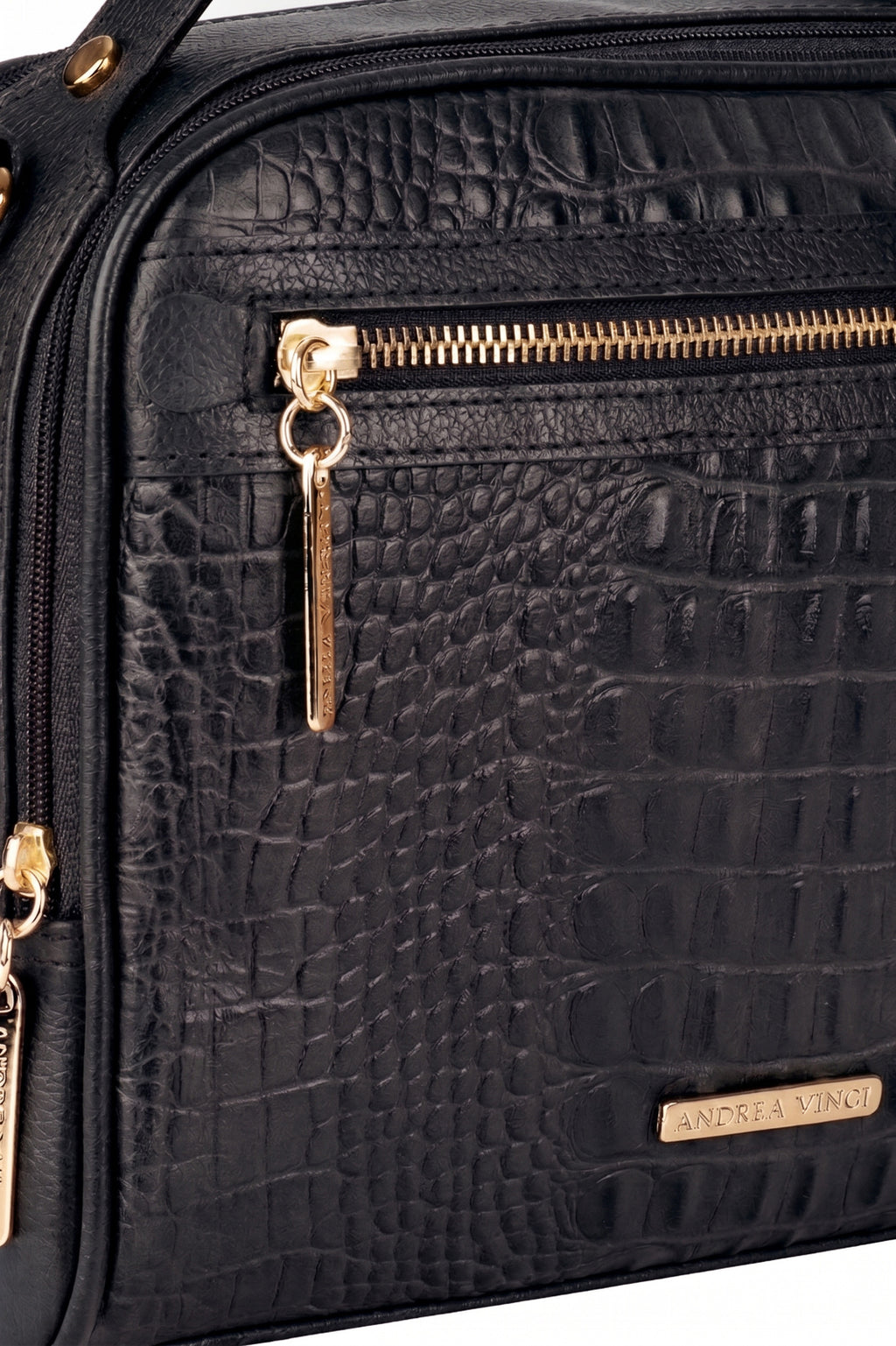 Bolsa baú pequena de couro croco Lara