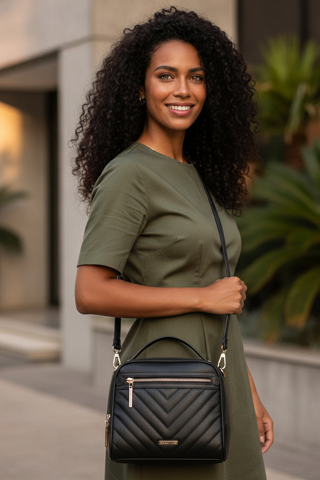 Bolsa baú pequena de couro liso Lara