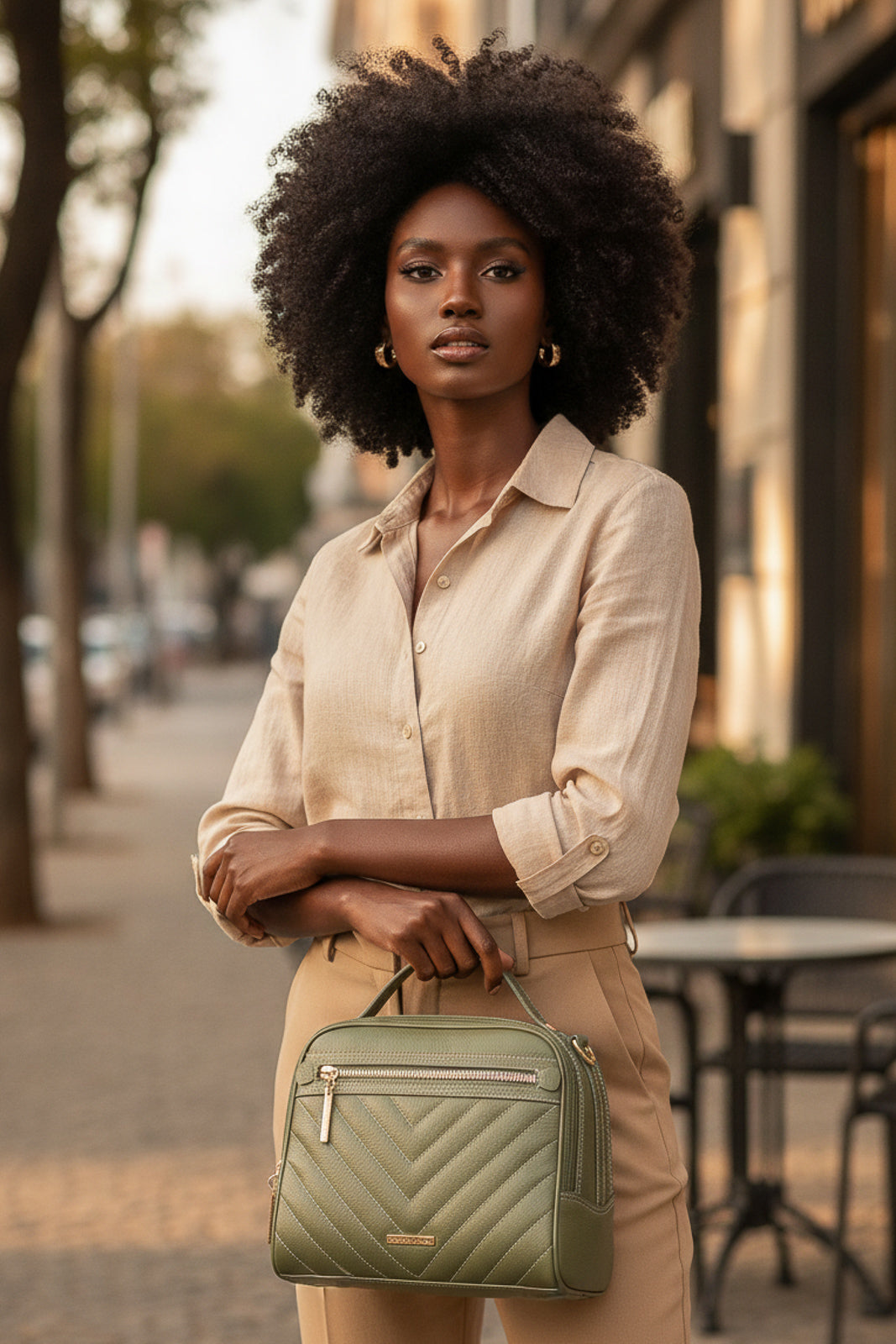 Bolsa baú pequena de couro liso Lara