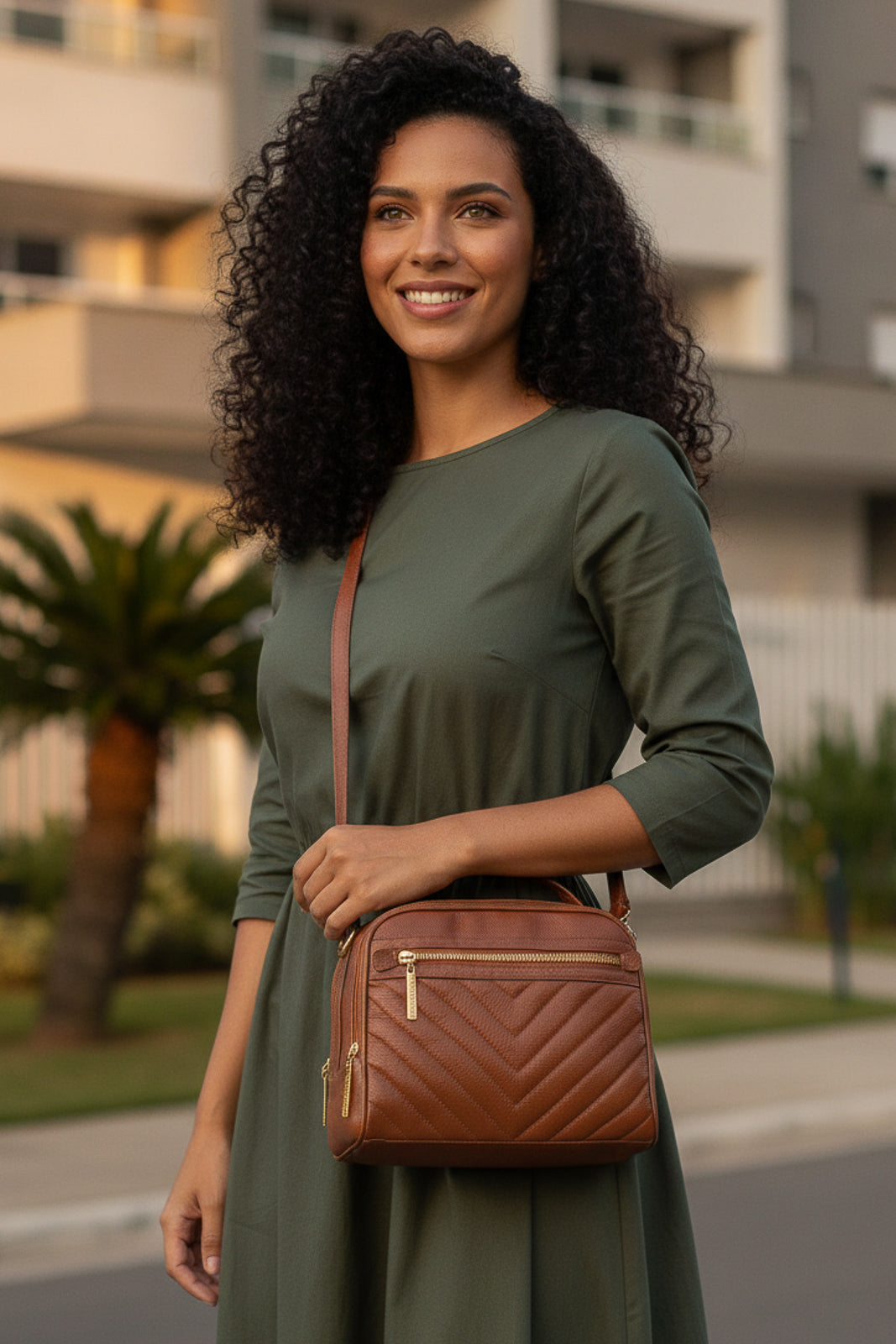 Bolsa baú pequena de couro liso Lara