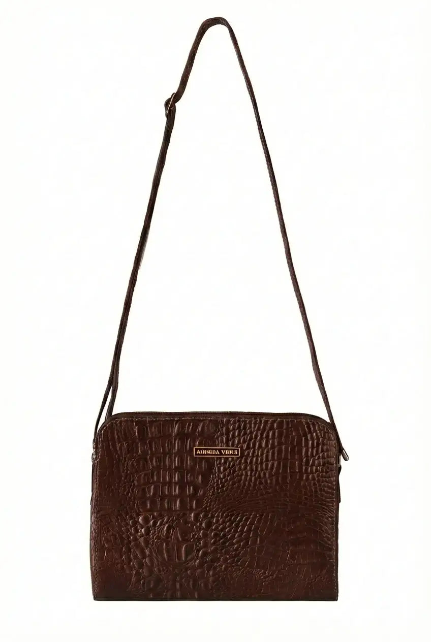 Bolsa transversal feminina de couro croco Paola - Enluaze