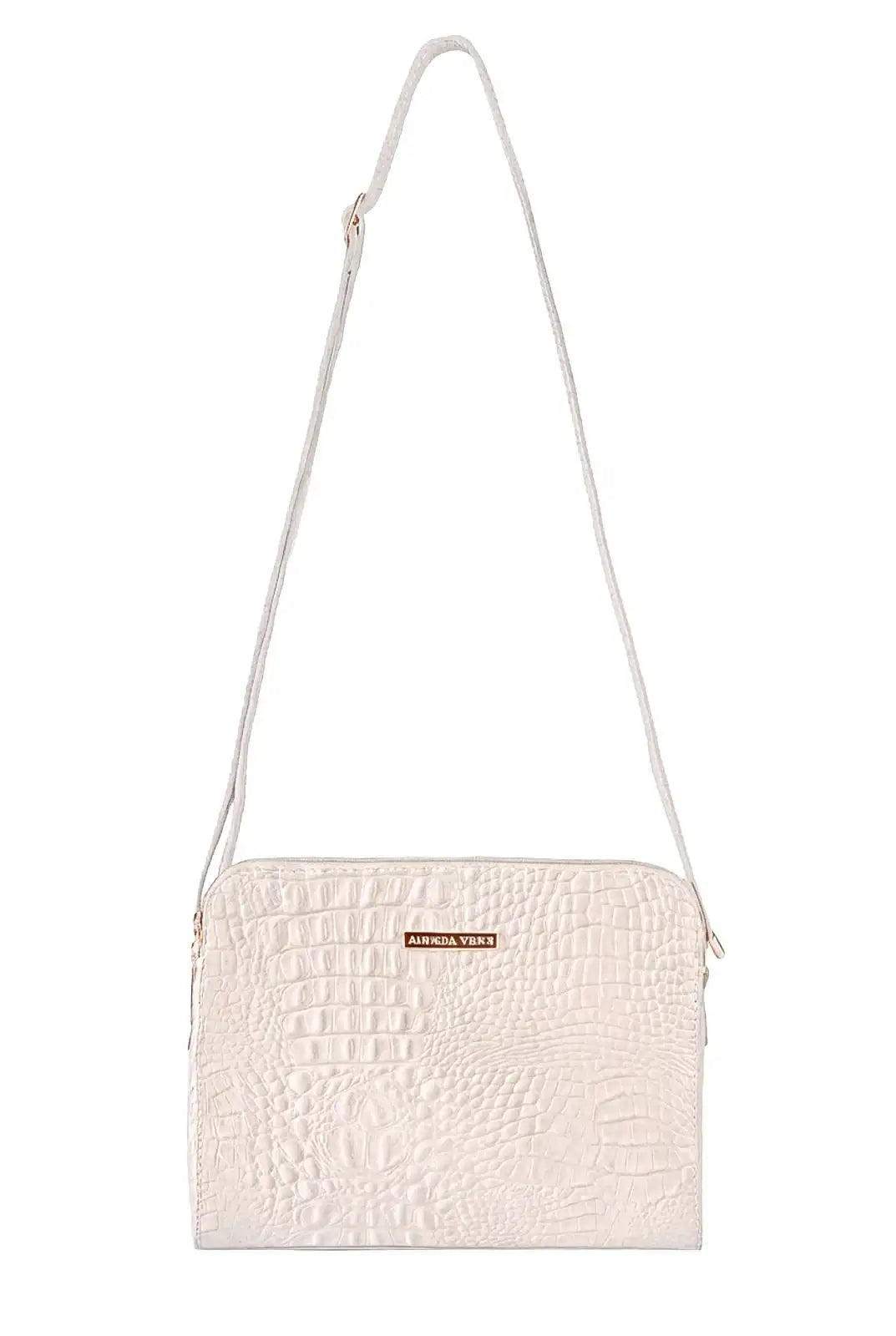 Bolsa transversal feminina de couro croco Paola - Enluaze