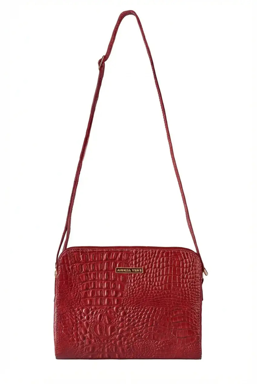 Bolsa transversal feminina de couro croco Paola - Enluaze