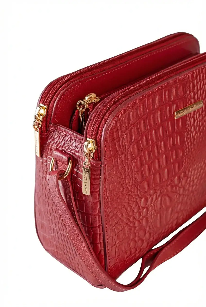 Bolsa transversal feminina de couro croco Paola - Enluaze