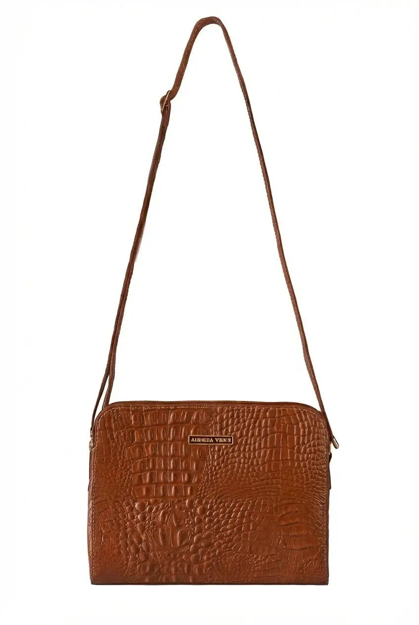 Bolsa transversal feminina de couro croco Paola - Enluaze