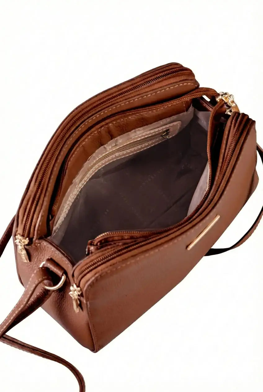 Bolsa transversal feminina de couro liso Paola - Enluaze