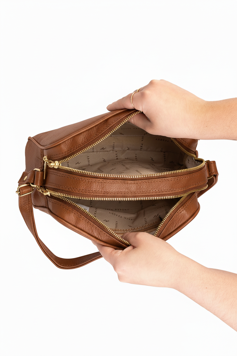 Bolsa quadrada de couro liso Daiana