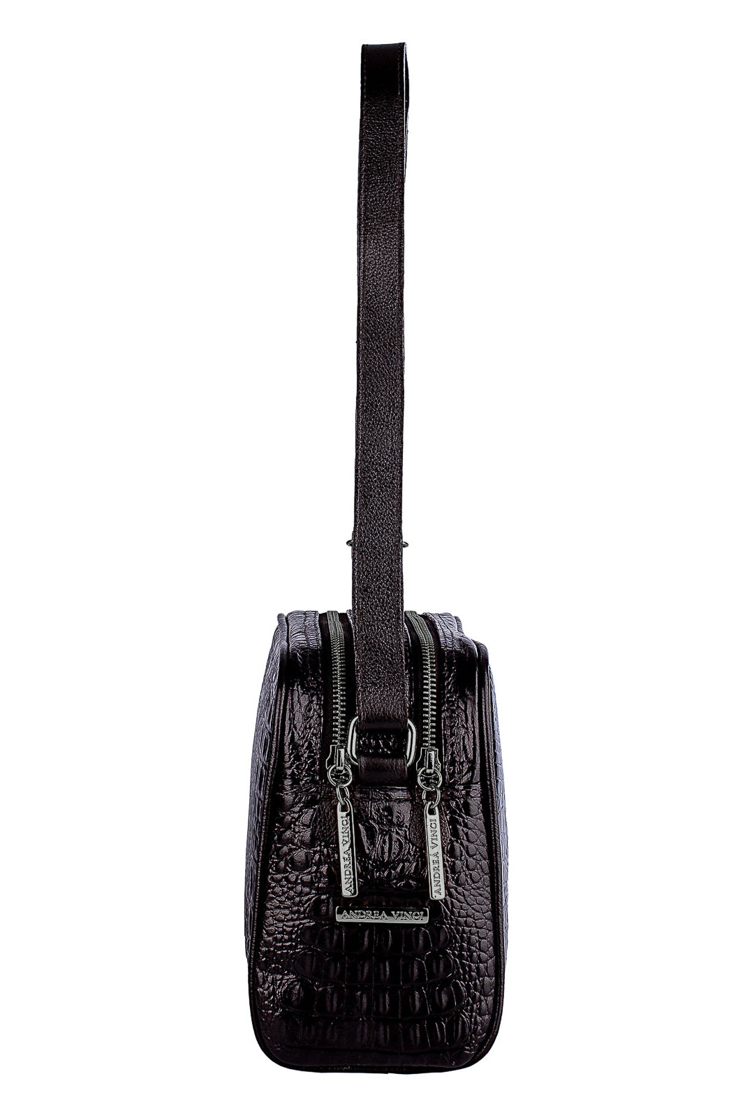 Bolsa quadrada de couro croco metais grafite Daiana