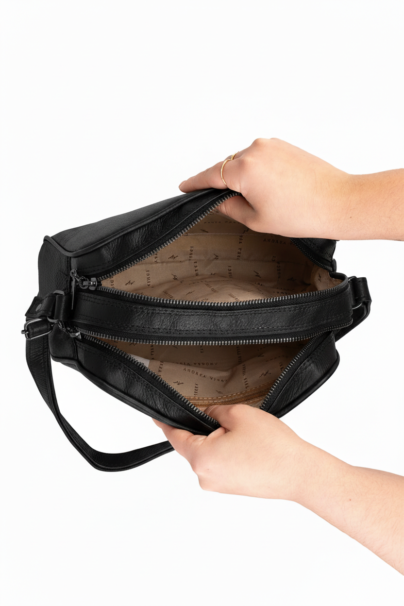 Bolsa quadrada de couro liso metais grafite Daiana