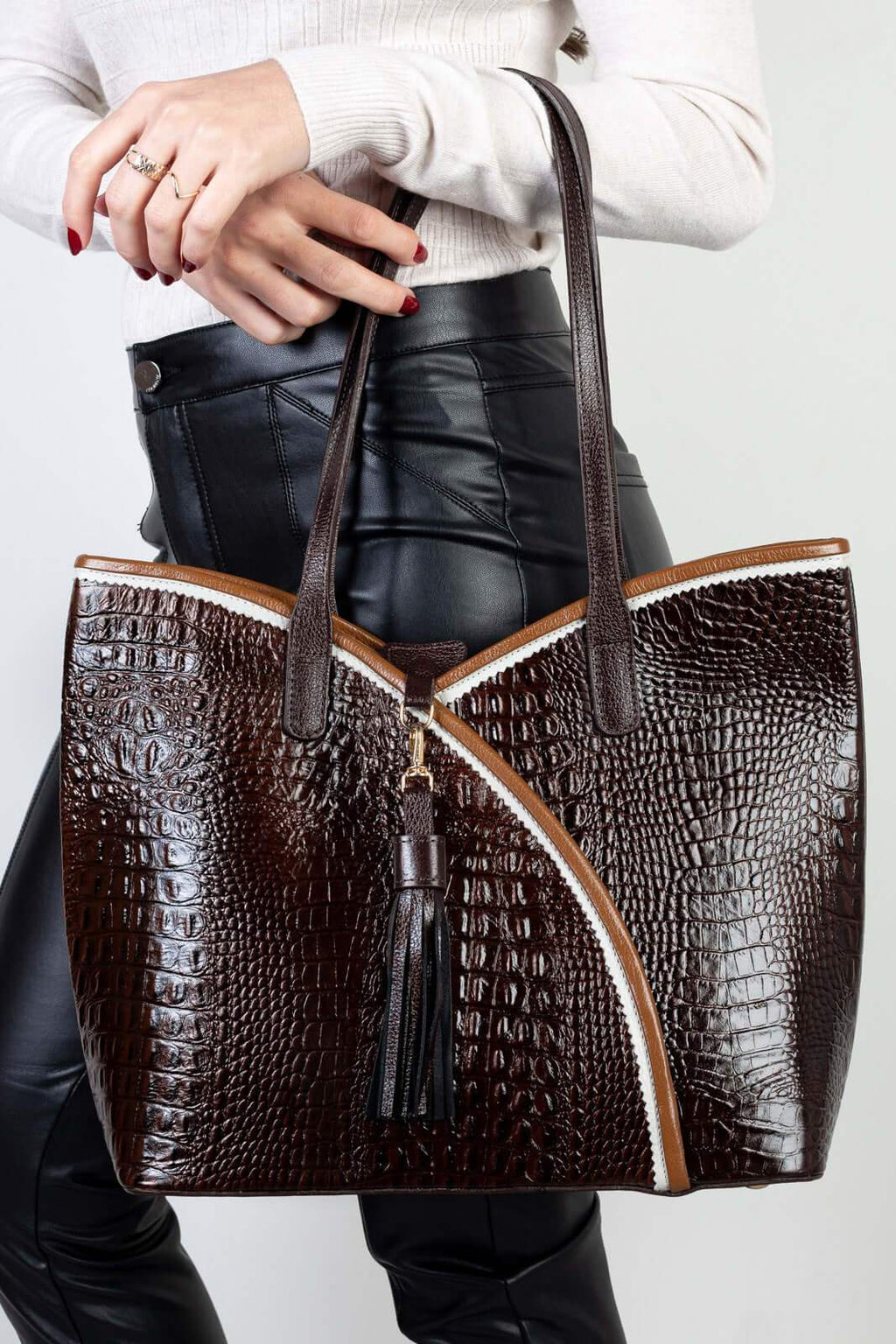 Bolsa grande de couro croco Rachel - Enluaze