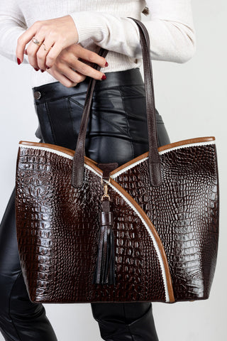 Bolsa grande de couro croco Rachel - Enluaze - Bolsas, Mochilas e Acessórios em Couro Legítimo