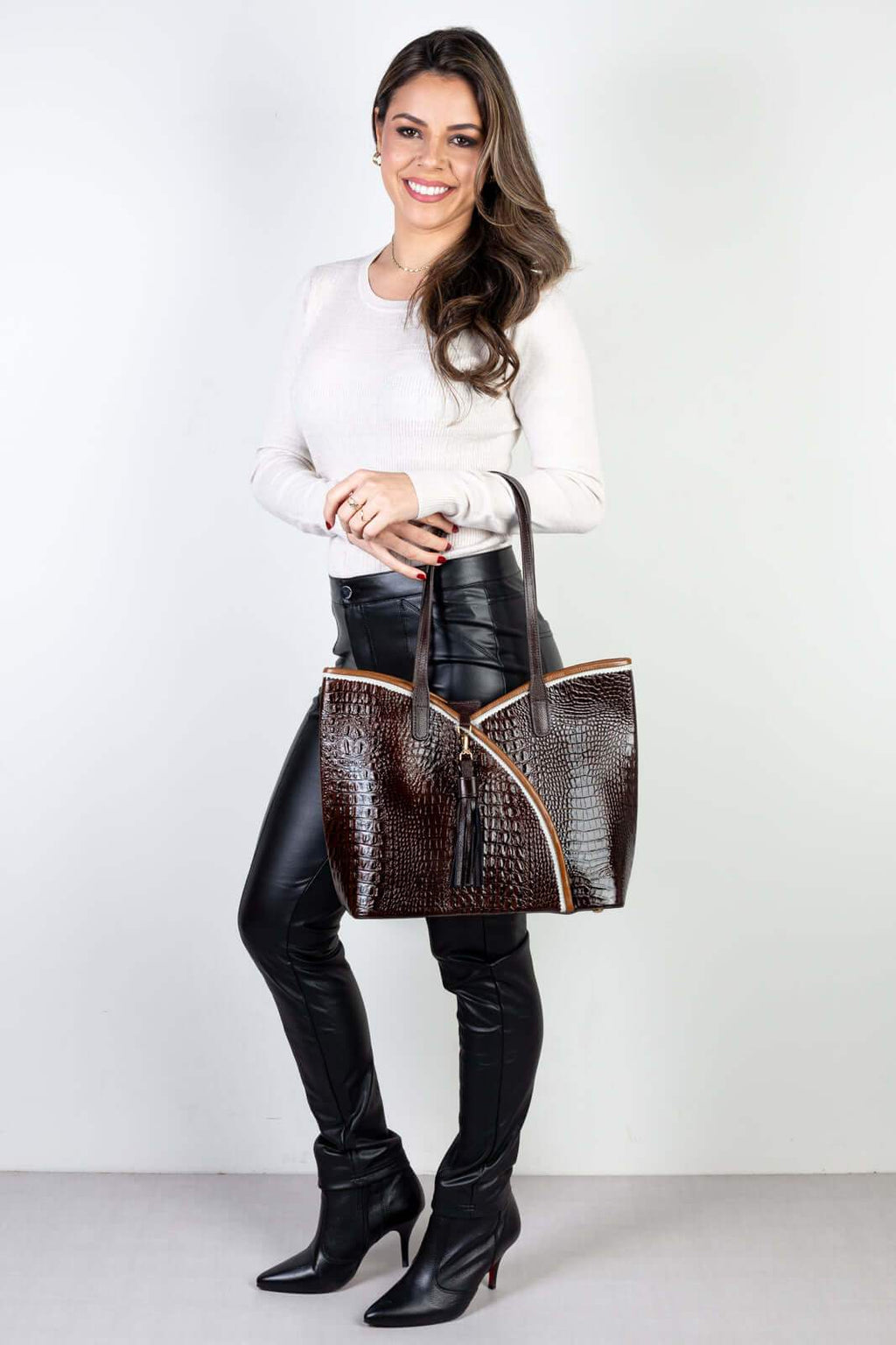 Bolsa grande de couro croco Rachel - Enluaze