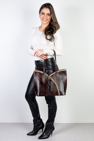 Bolsa grande de couro croco Rachel - Enluaze - Bolsas, Mochilas e Acessórios em Couro Legítimo