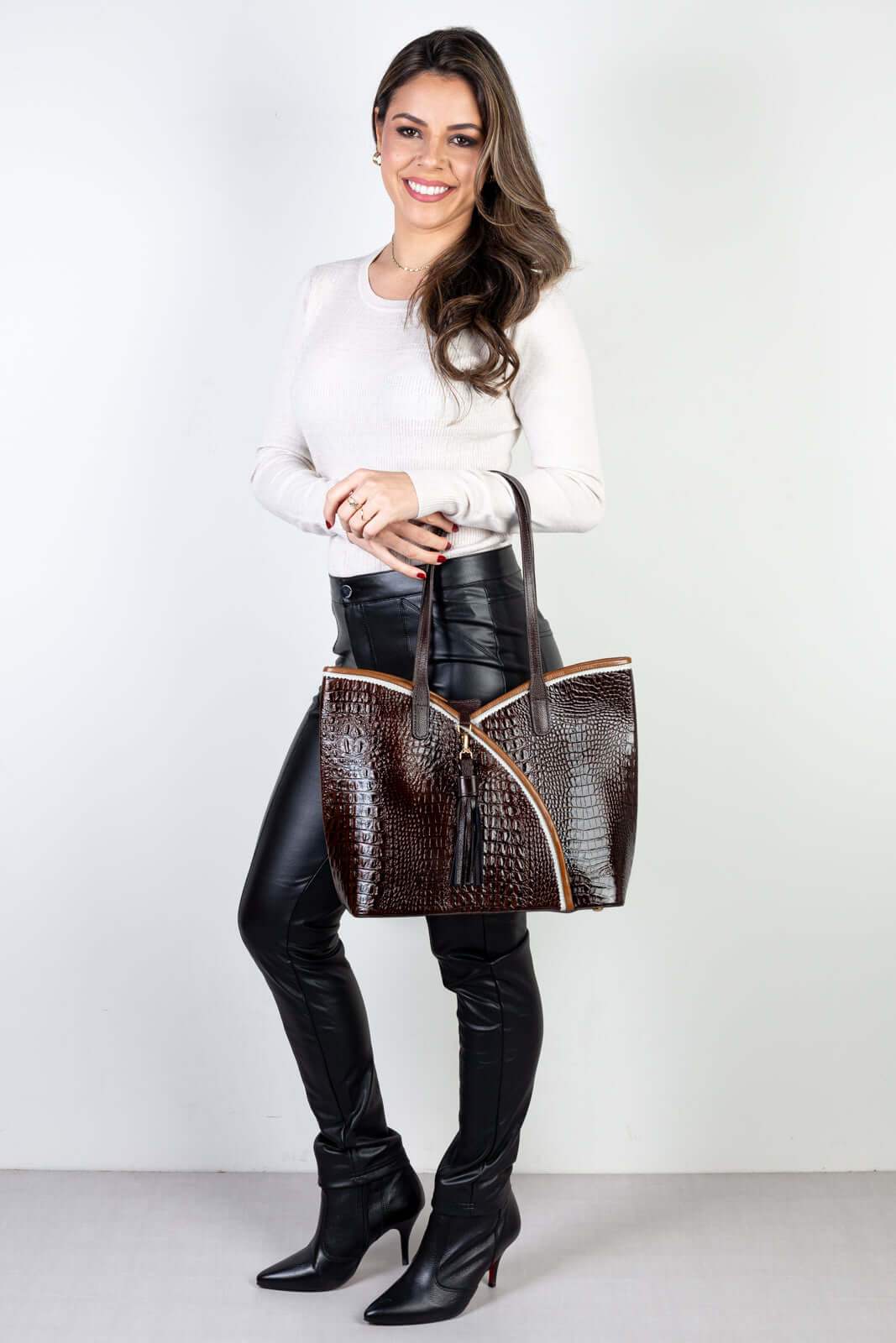 Bolsa grande de couro croco Rachel - Enluaze