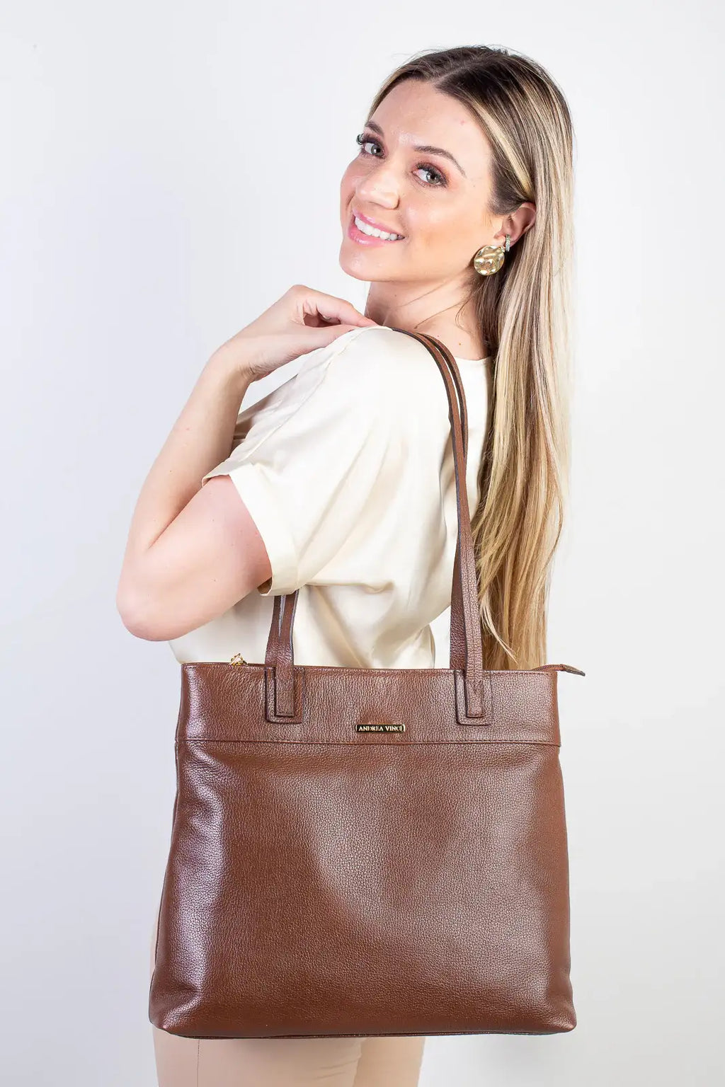 Bolsa de couro liso Abigail - Enluaze