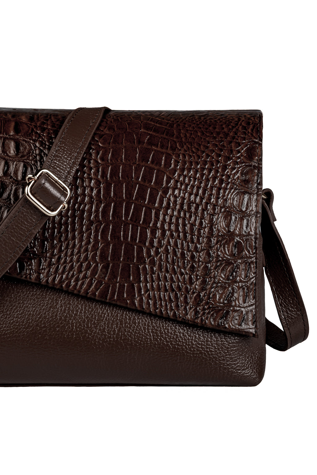 Bolsa tiracolo de couro croco com tampa Rose