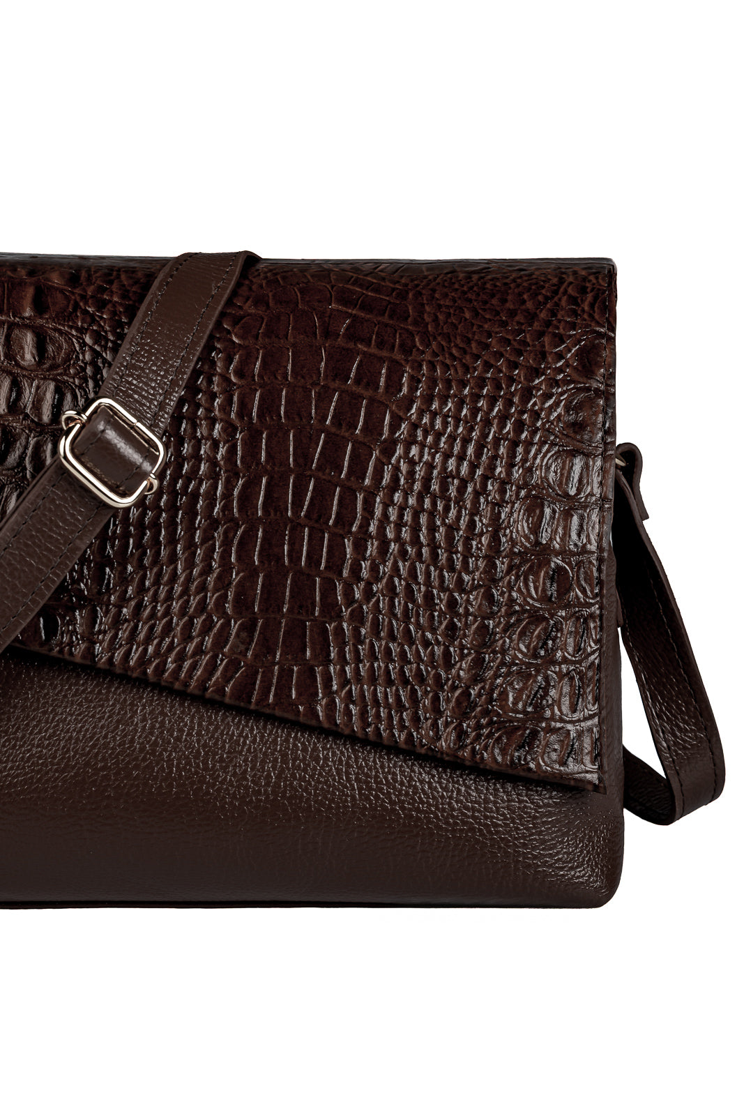 Bolsa tiracolo de couro croco com tampa Rose