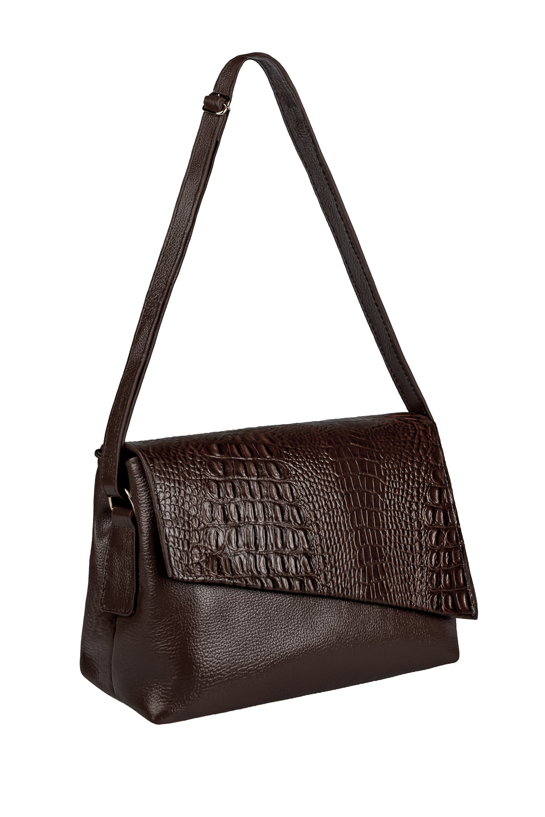 Bolsa tiracolo de couro croco com tampa Rose