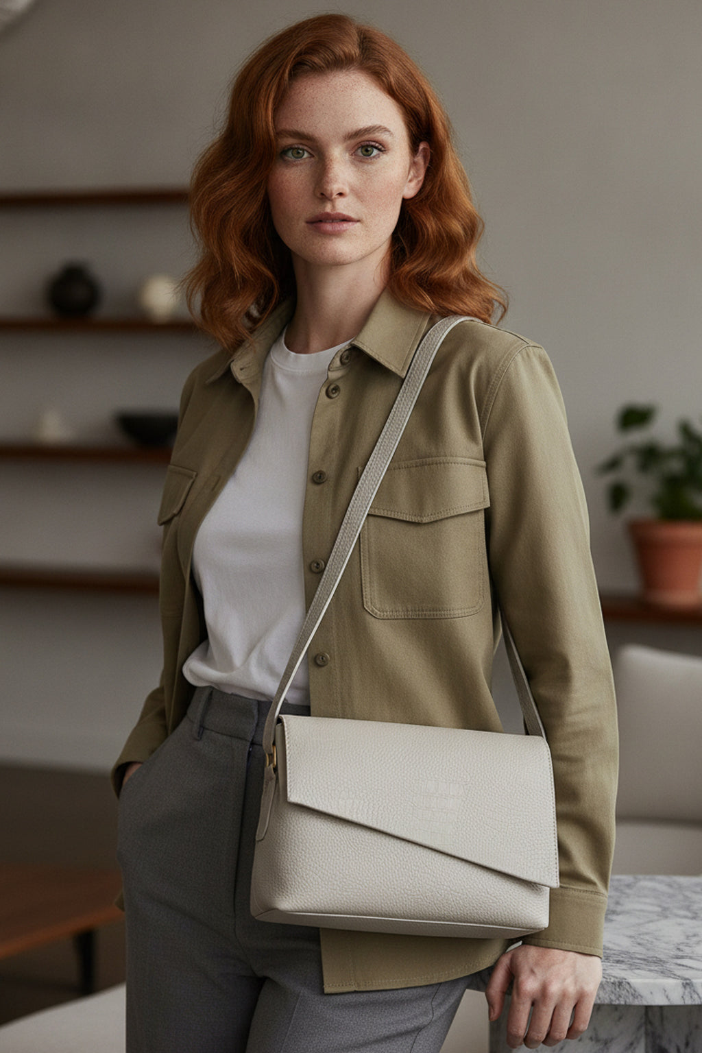 Bolsa tiracolo de couro croco com tampa Rose