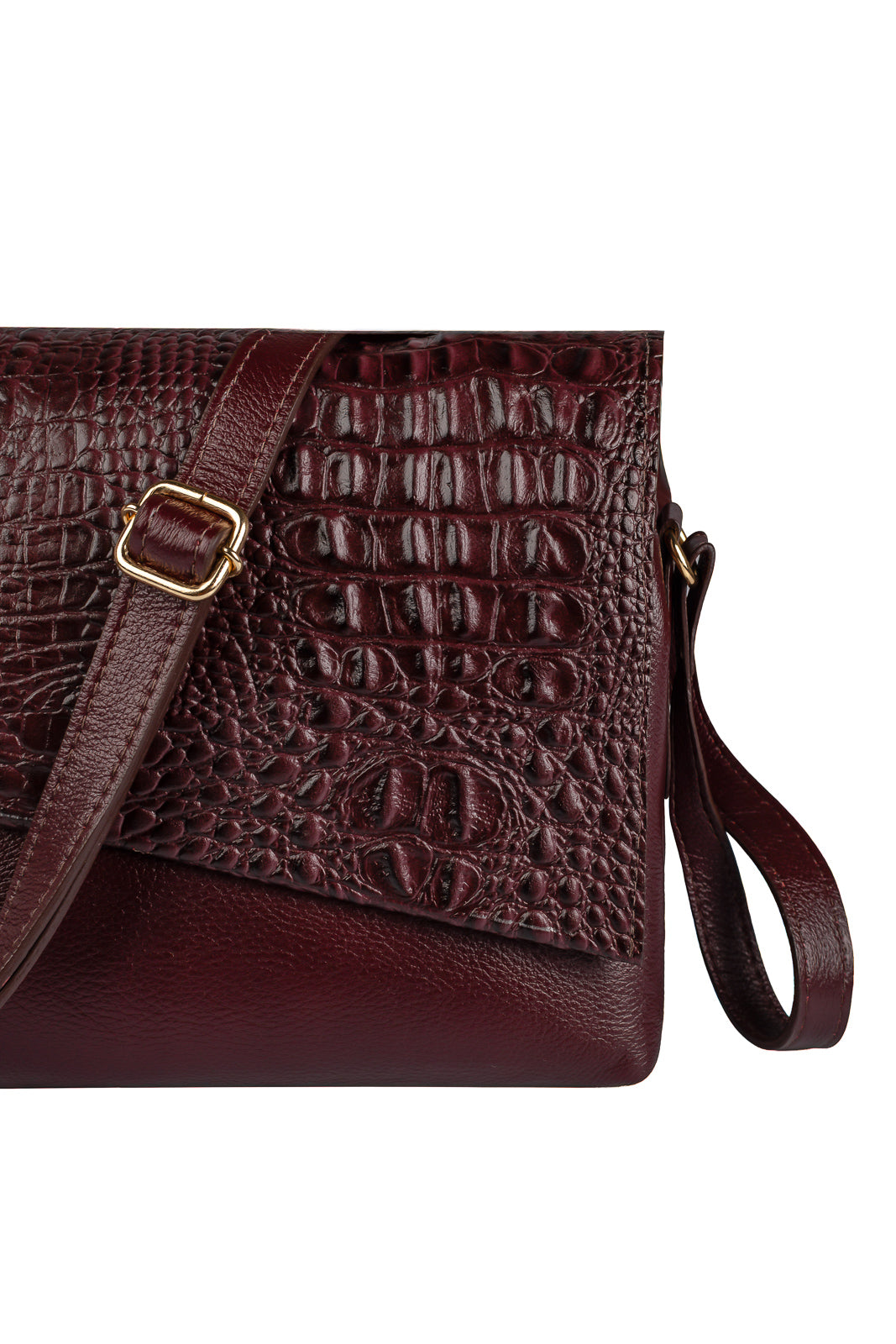 Bolsa tiracolo de couro croco com tampa Rose