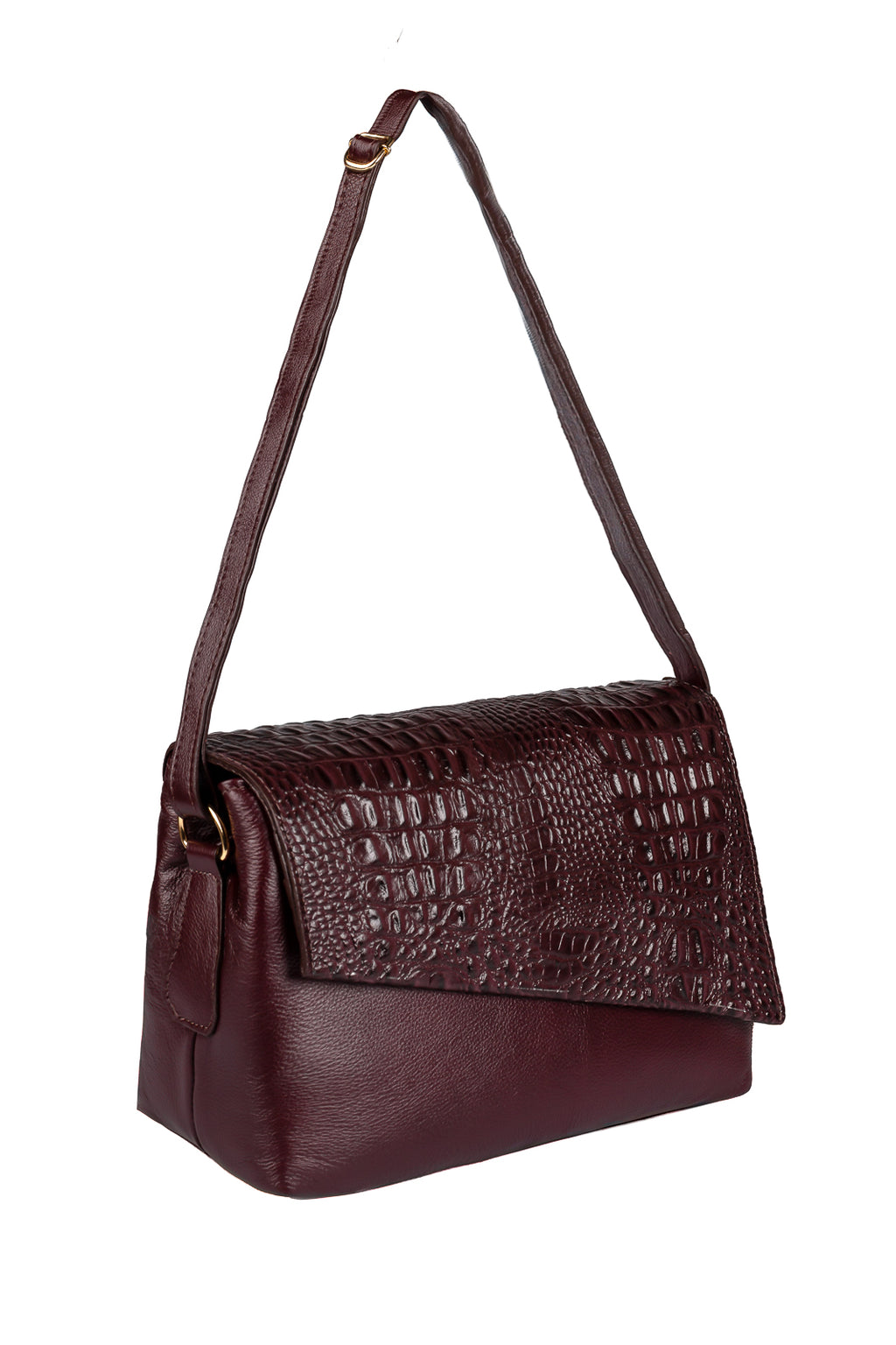 Bolsa tiracolo de couro croco com tampa Rose