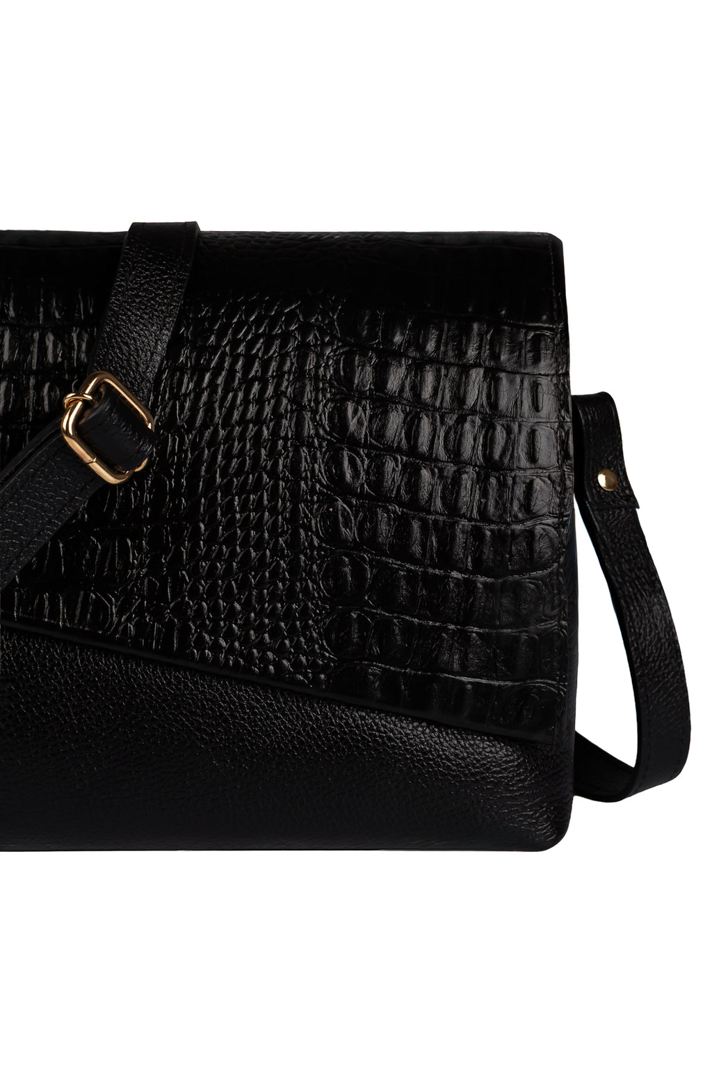 Bolsa tiracolo de couro croco com tampa Rose
