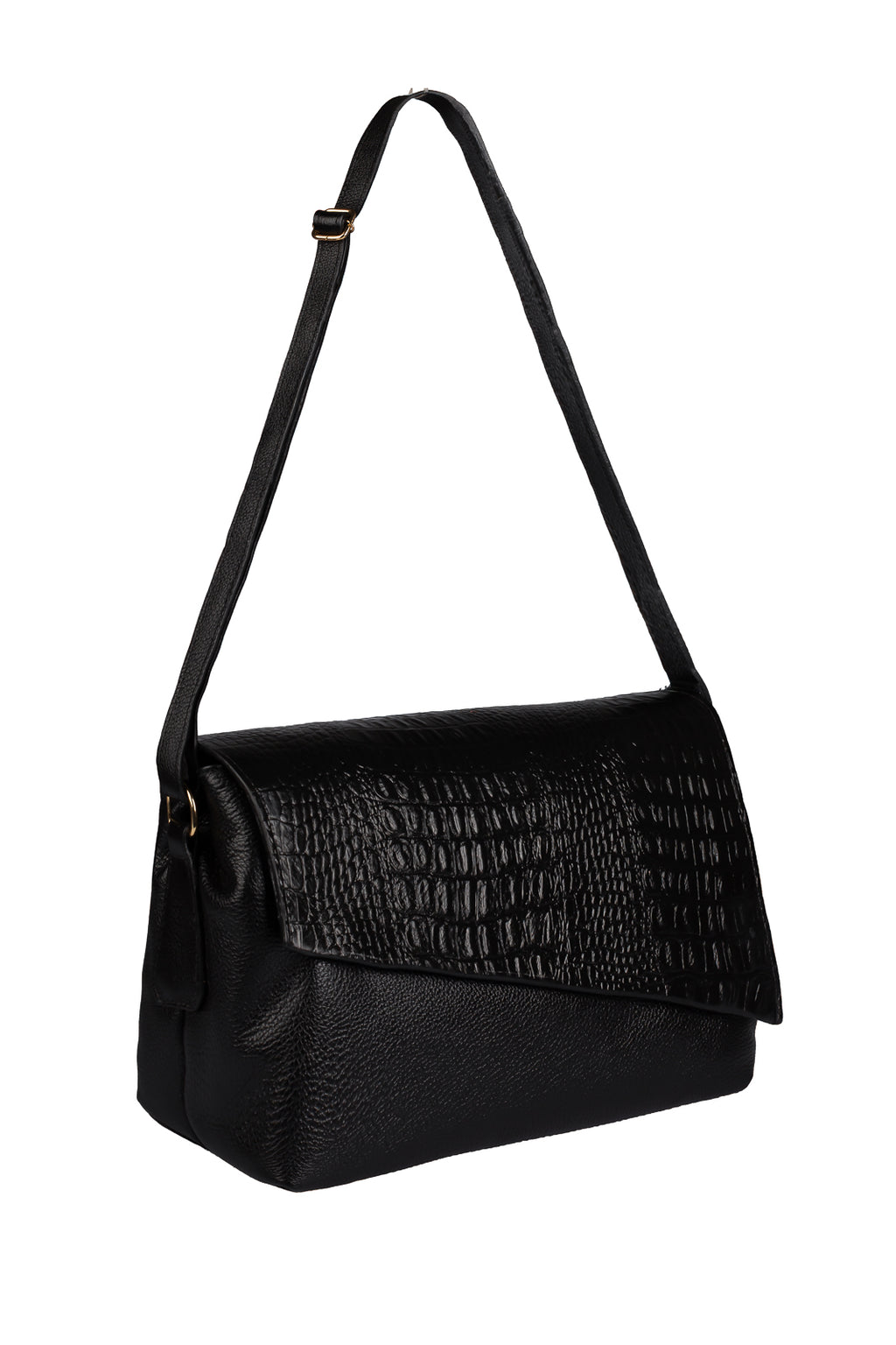 Bolsa tiracolo de couro croco com tampa Rose