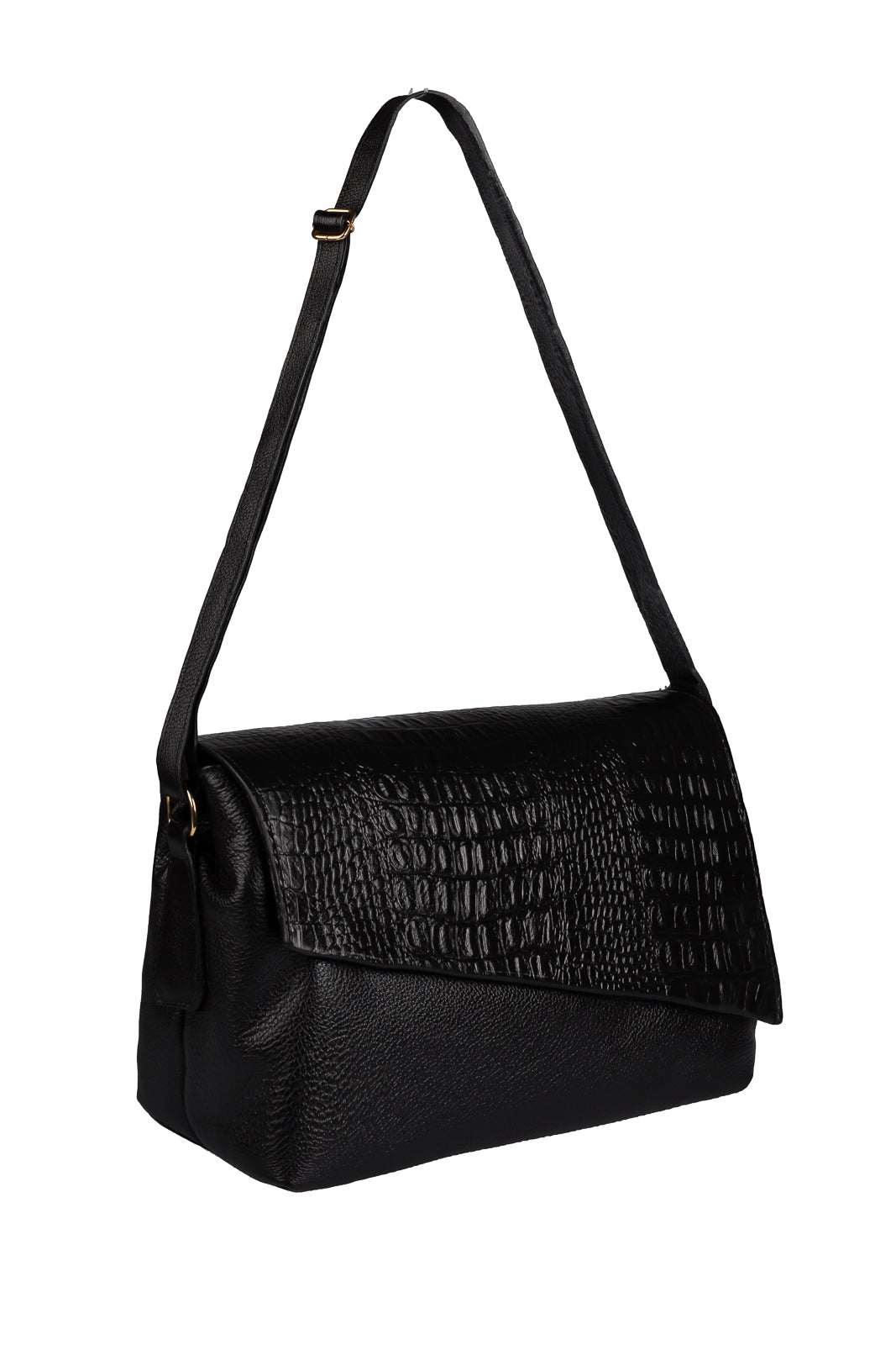 Bolsa tiracolo de couro croco com tampa Rose
