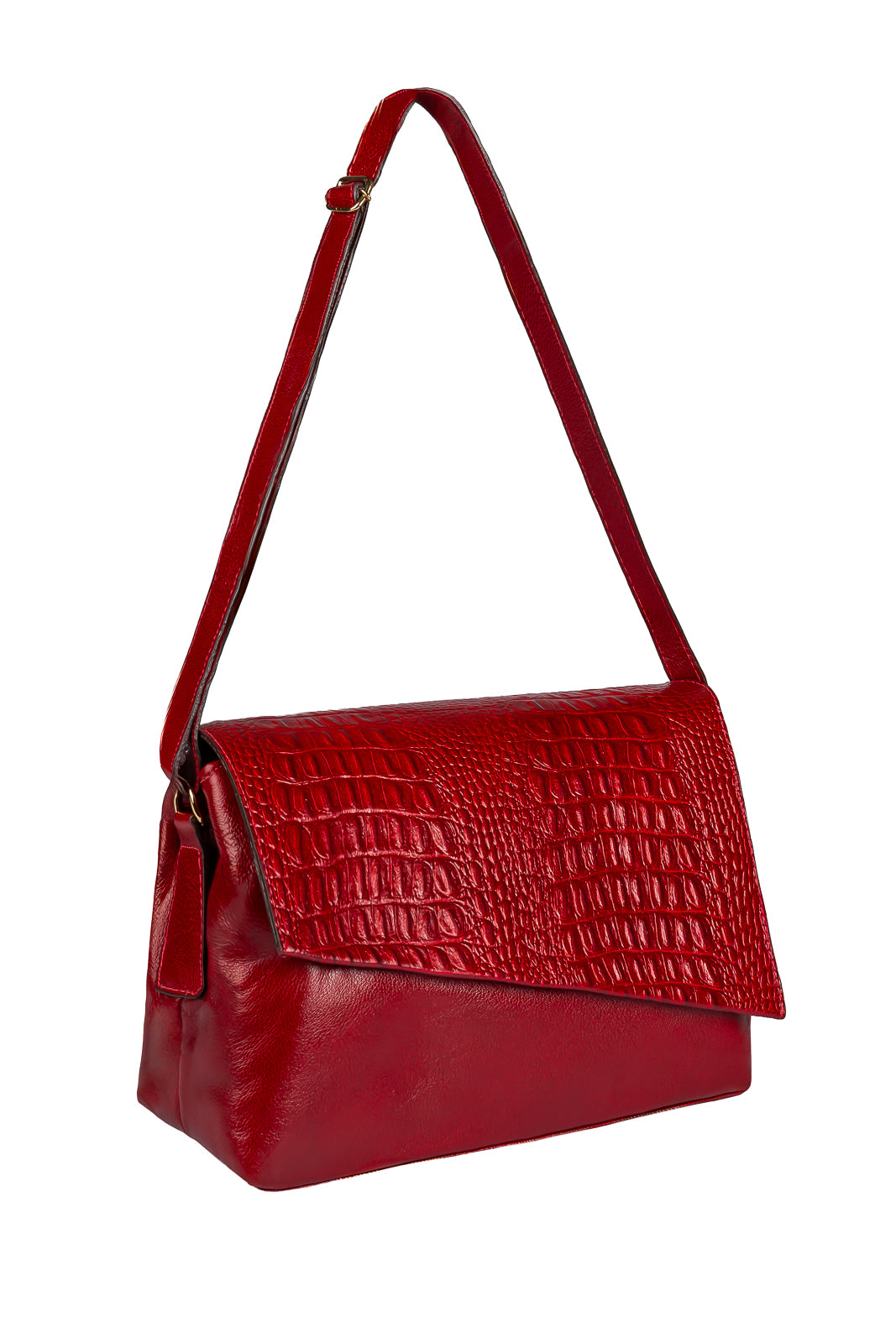 Bolsa tiracolo de couro croco com tampa Rose