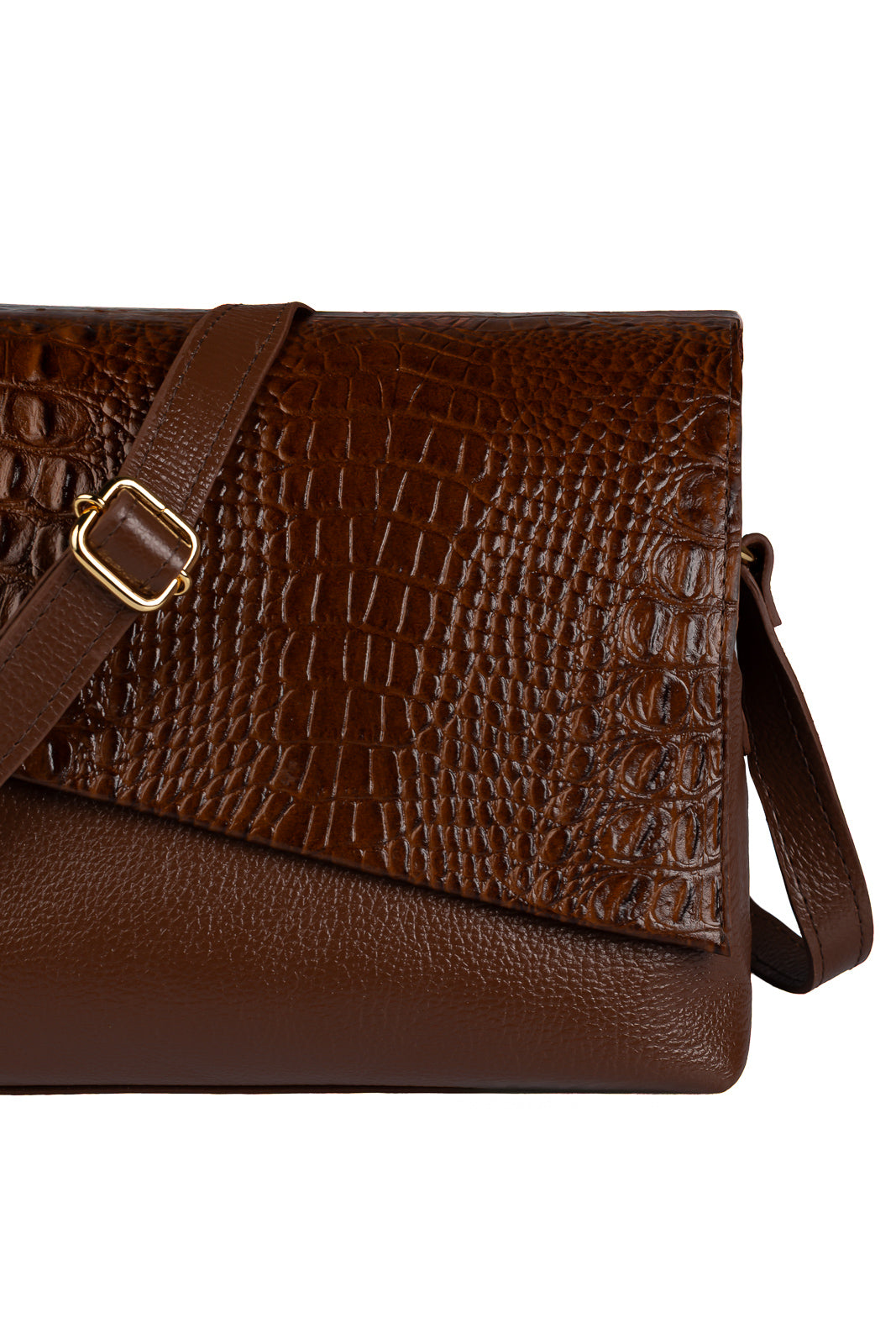 Bolsa tiracolo de couro croco com tampa Rose